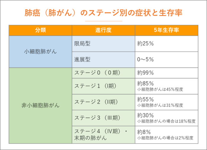 肺癌（肺がん）のステージ別の症状と生存率、余命