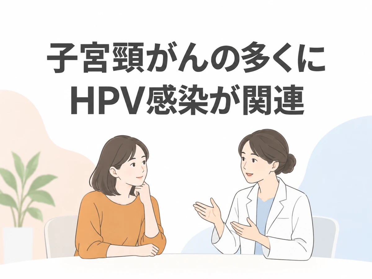 子宮頸がんの多くにHPV感染が関連することを伝えるイラスト。