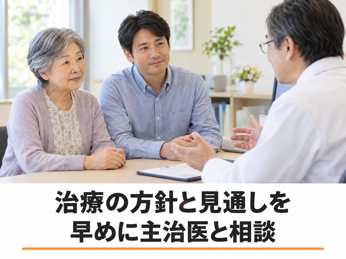 治療の方針と見通しを早めに主治医と相談する女性と家族