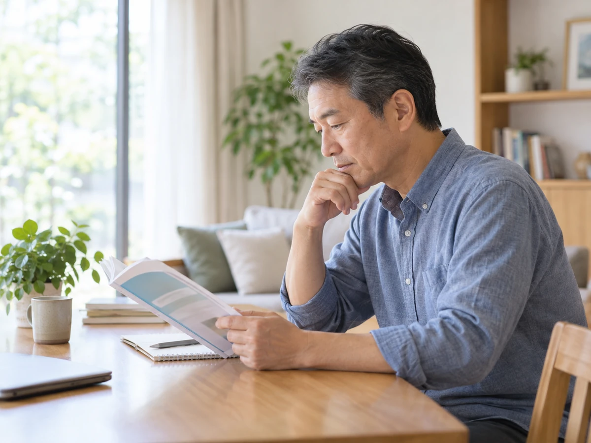 自宅で医療に関する資料を確認する男性