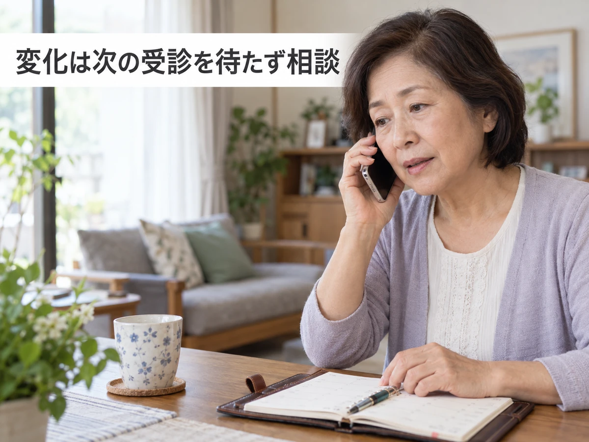 体調の変化について次の受診を待たずに電話で相談する女性の写真