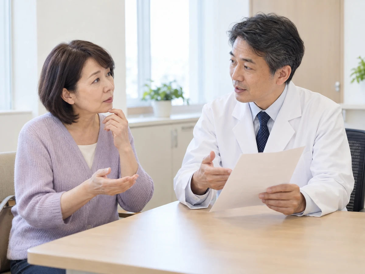 検査について医師に質問する女性