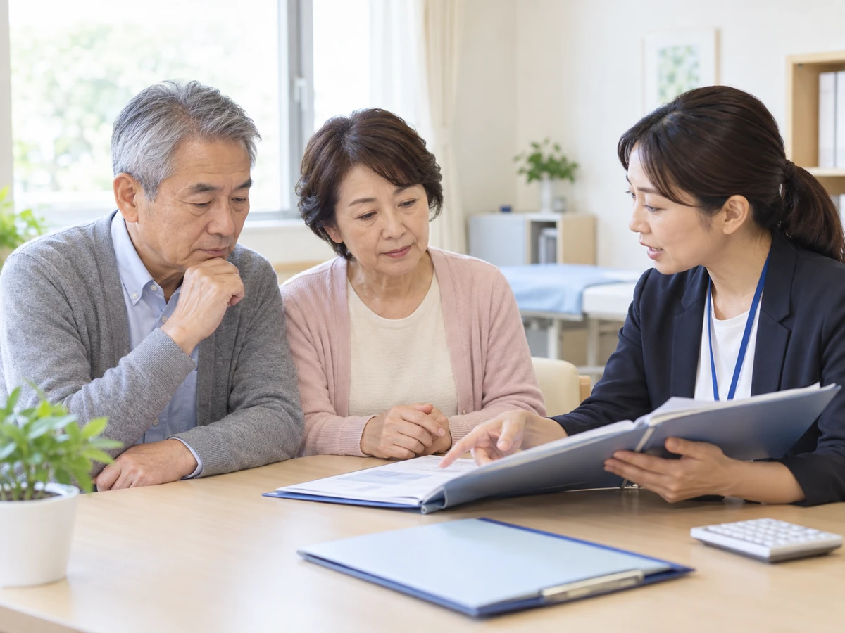 治療費について相談員の説明を聞く夫婦