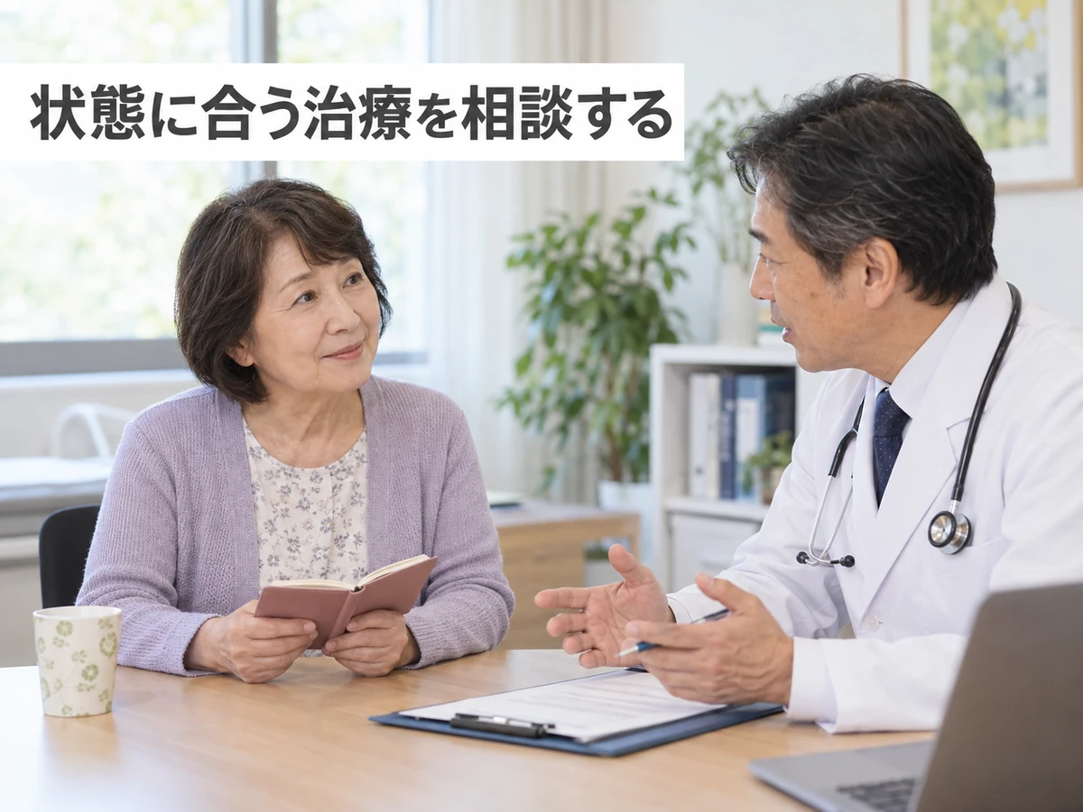 状態に合う治療を医師と相談する女性の写真