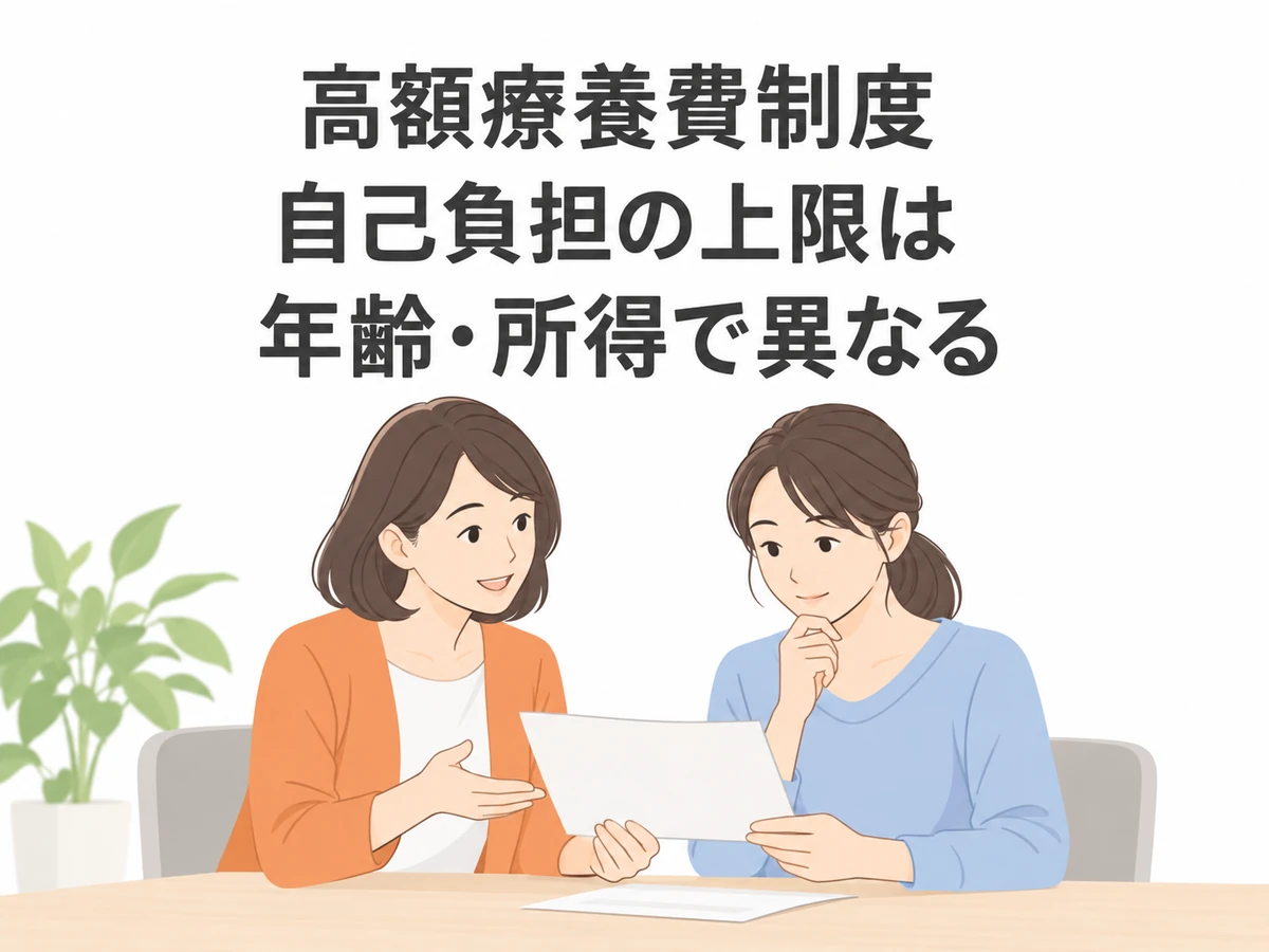 高額療養費制度の自己負担上限は年齢・所得で異なることを示すイラスト。