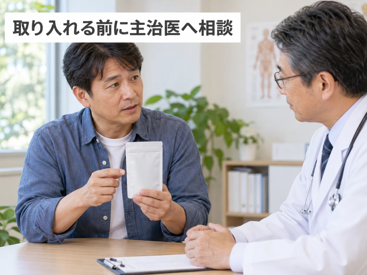 補完的な方法を取り入れる前に主治医へ相談する男性の写真