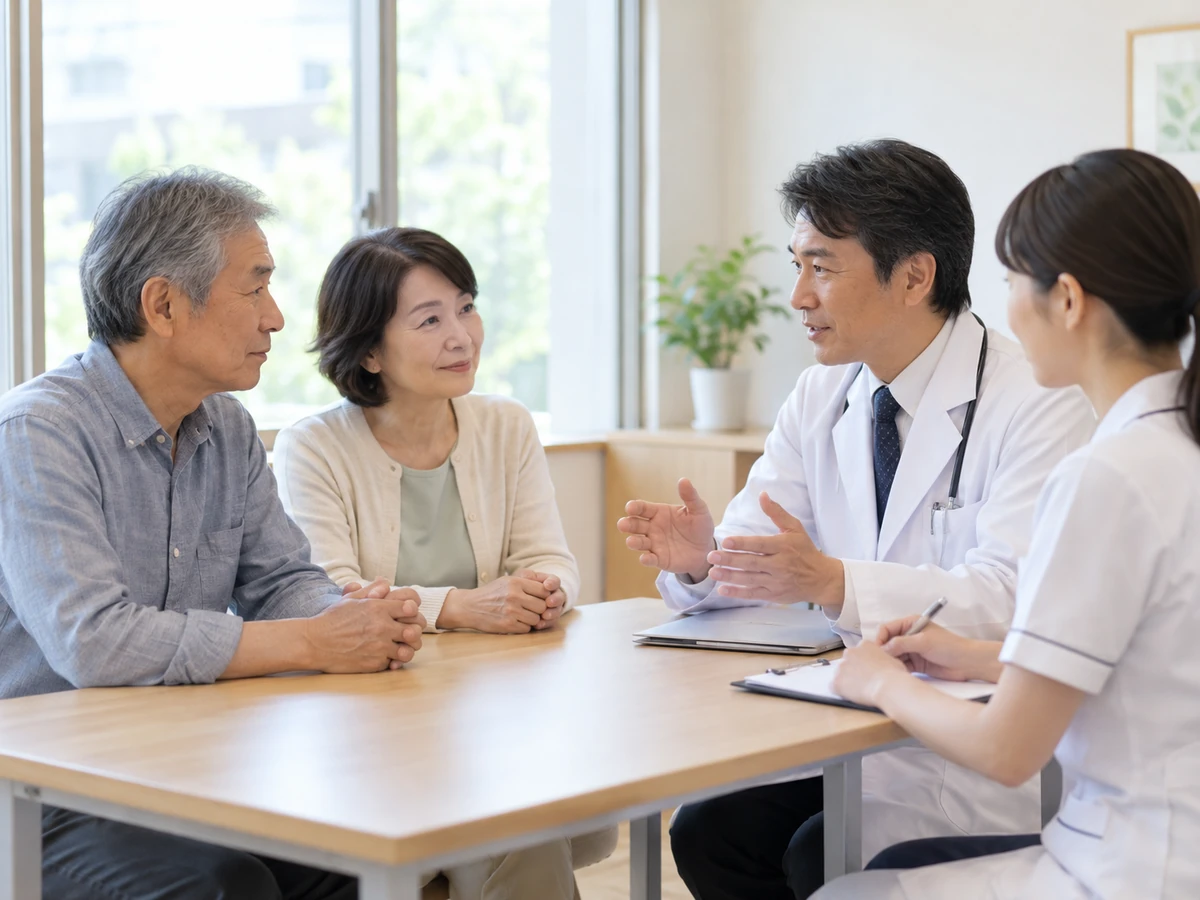 治療と暮らしの希望について医師・看護師と話し合う夫婦