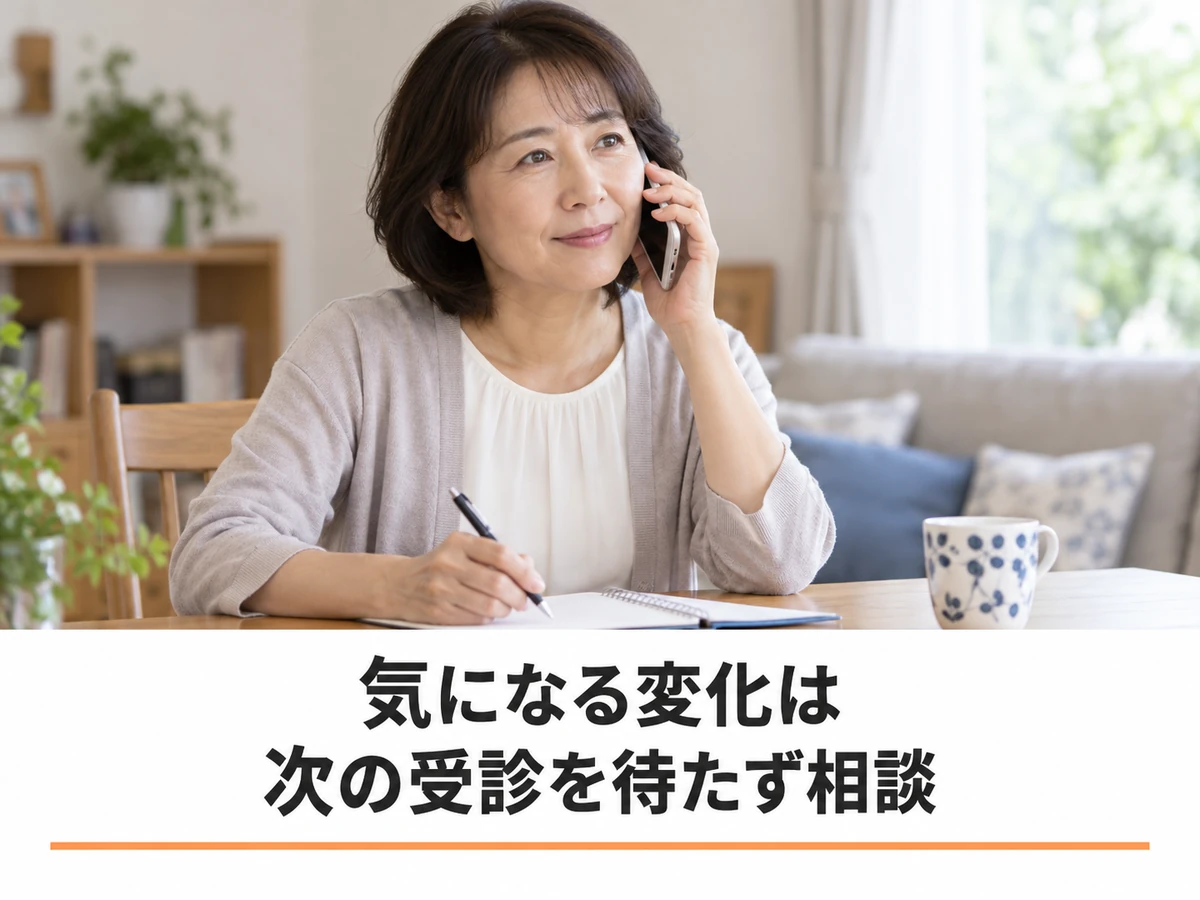 気になる変化について次の受診を待たず電話で相談する女性