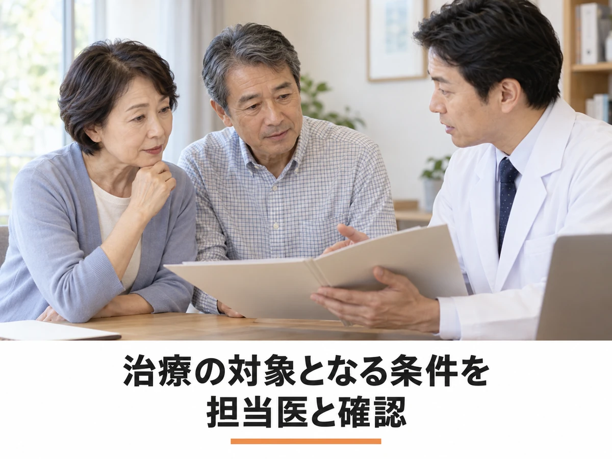治療の対象となる条件を担当医と確認する夫婦