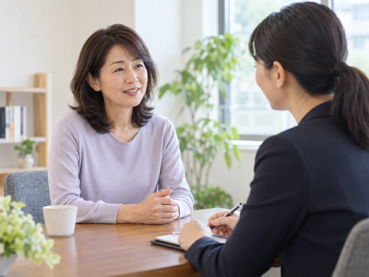 相談員に病気や生活について話す女性のイメージ