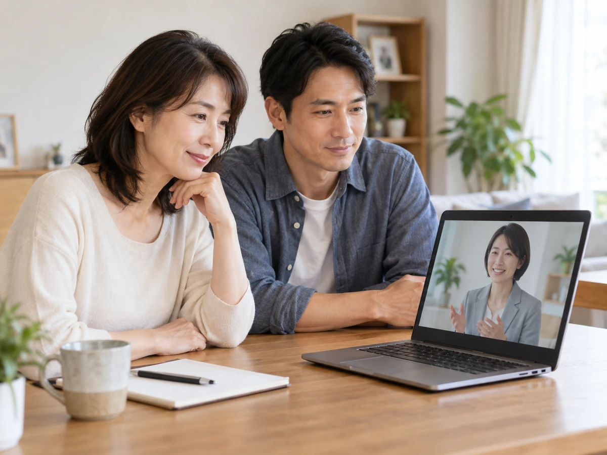 家族がオンラインで相談員に相談するイメージ