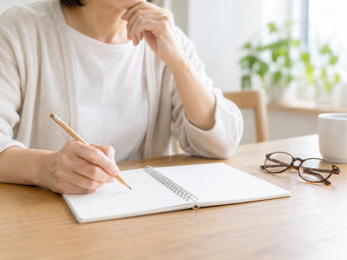 相談したいことをノートに書き出す女性