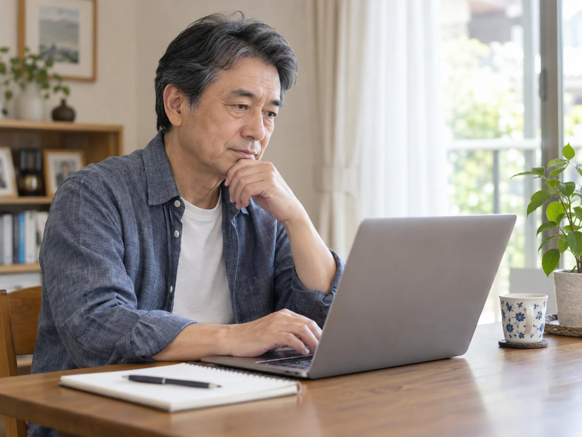 パソコンで相談の準備をする男性のイメージ