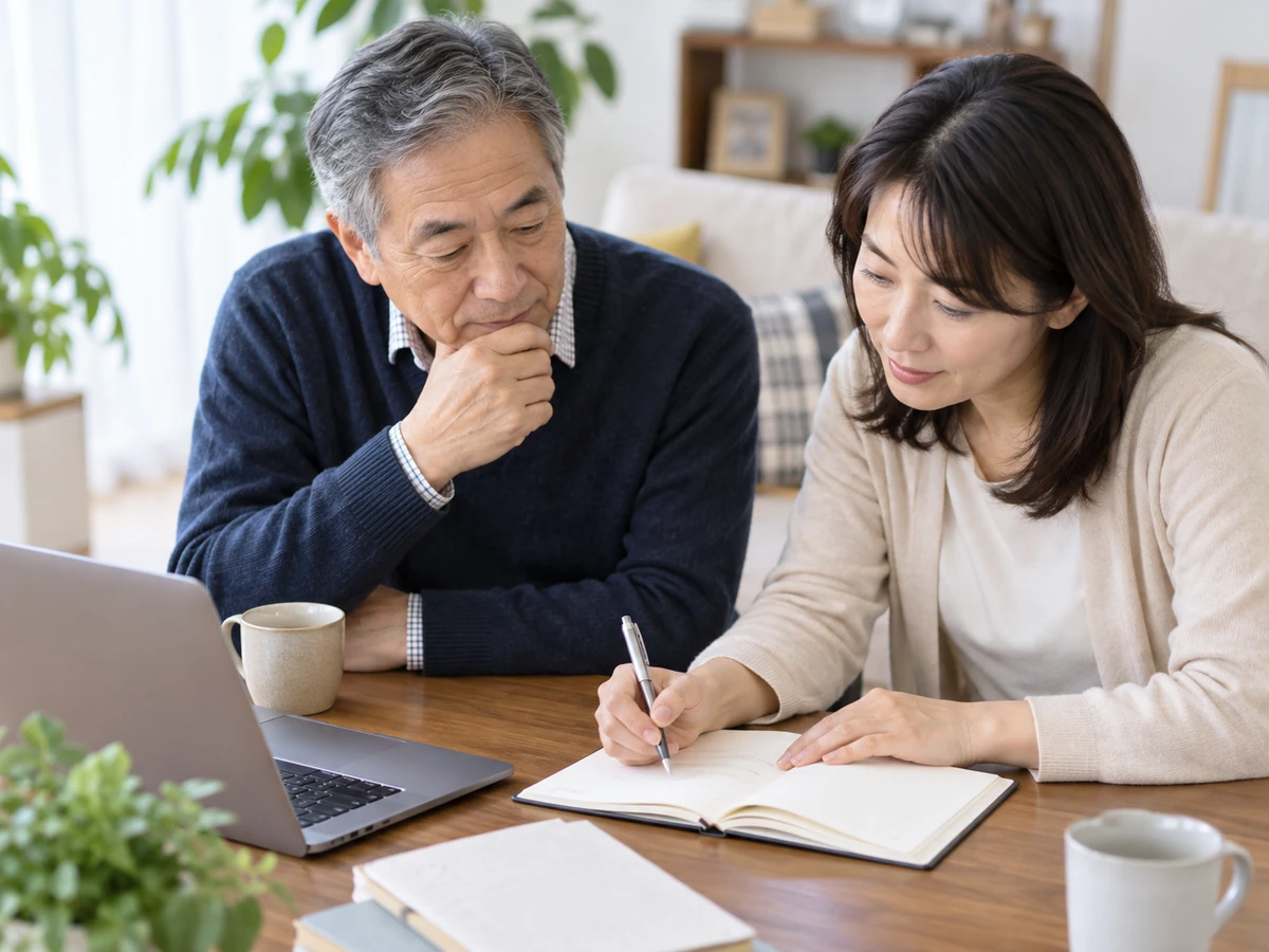 よくある疑問を家族とノートに整理する男性のイメージ