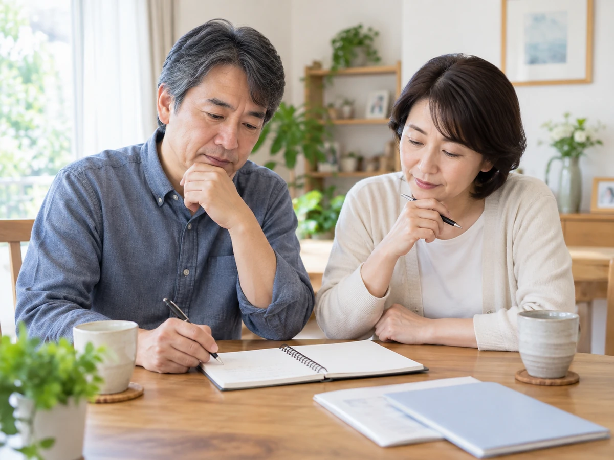 医師への質問を手帳にまとめる夫婦の写真