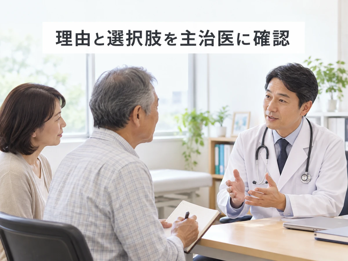 治療の理由と選択肢を主治医に確認する夫婦の写真